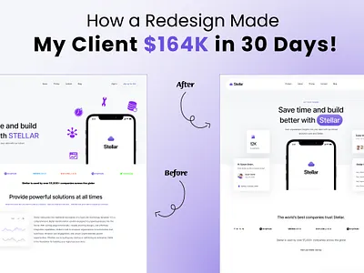 Case Study: How Stellar Achieved $164K in Revenue in 30 Days. clean light theme minimal modern redesigning ui uiux web design