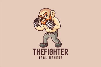 Fighter beard cartoon character design fighter graphic illustration logo street vector