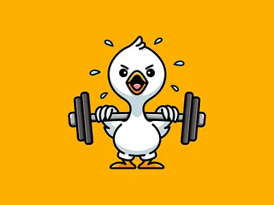 Goose Gym barbell cartoon character duck dumbell fitness funny gain goose gym illustration illustrative logo lifting weights mascot mascot logo personal trainer playful strong training workout