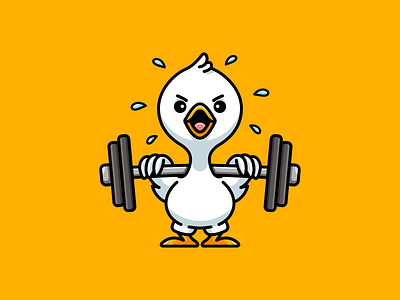 Goose Gym barbell cartoon character duck dumbell fitness funny gain goose gym illustration illustrative logo lifting weights mascot mascot logo personal trainer playful strong training workout