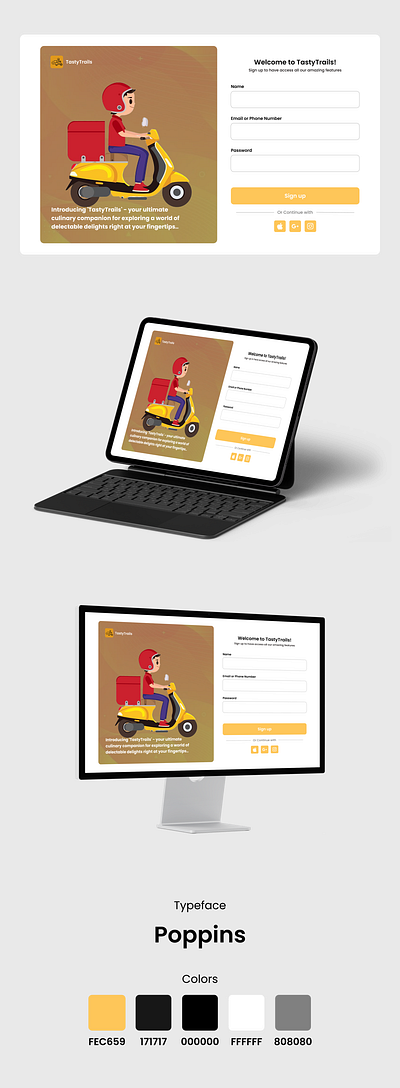 TastyTrails- Sign Up Page delivery ui design figma food ui minimalist design registration sign up sign up page ui uiux web design