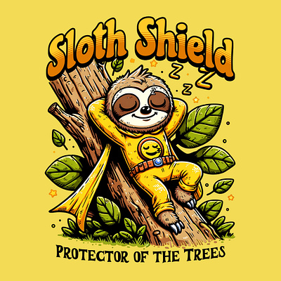 Protector of the Trees animal cartoon comic funny kittl kittldesign pop culture print on demand retro sloth superhero t shirt t shirt design