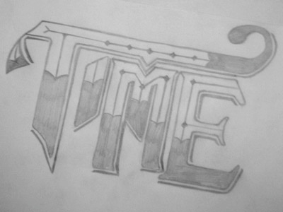 Time illustration lettering pencil sketch