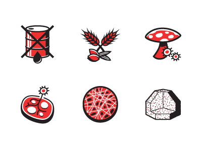 Mushroom Packaging black chaff icons mushrooms mycelium oil packaging red spores uk white wired