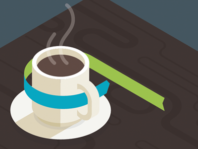 Good Morning coffee illusrtation isometric ribbon