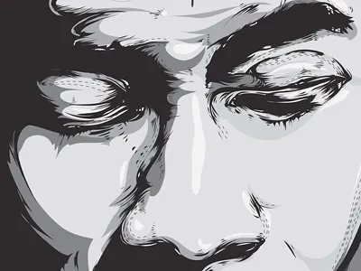 F. black and white dark eyes face illustration portrait vector