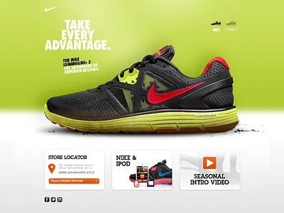 Nike LunarGlide+ 3 microsite green hero shot landingpage men microsite nike running shoes