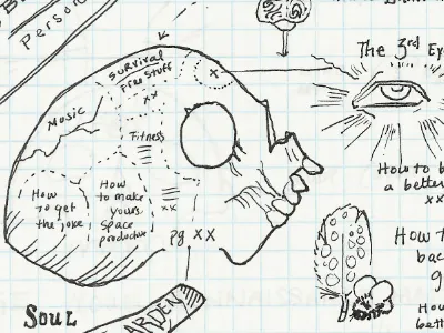 Sketch bee doodle drawing eye feather graph paper radial skull
