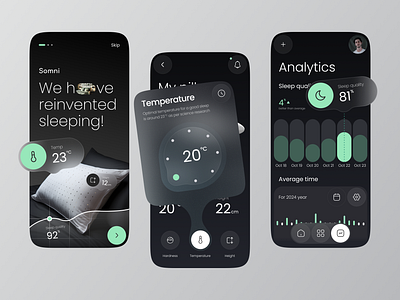 Somni — smart pillow mobile app dark mode device ehealth ios iot mobile mobile app mobile interface product design sleep tracker smart app smart home smart pillow ui ux