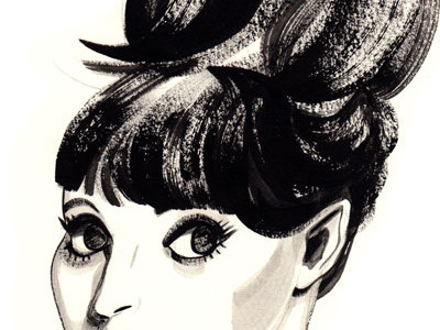 anna karina blackwhite gouache illustration portrait