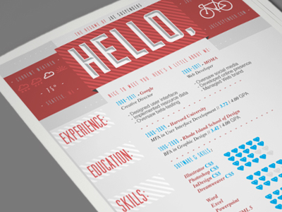 Hello, clean design infographic informational layout print red resume