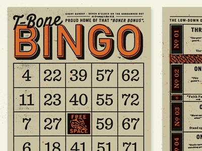 Bingo No.02 alcoholism beer boners cheat to win corner bar fleet farm free grumpys meat motorhead screenprinting t bone steaks texture