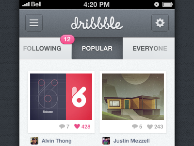 Dribbble iPhone App app dribbble dribbble app iphone ui