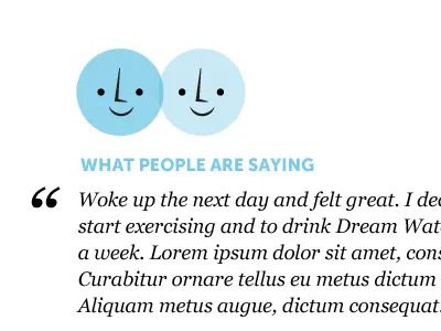 Dream Water testimonials faces icon illustration quote testimonial