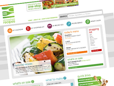 Stressfree Recipes Site dynamic content food recipes ui web design