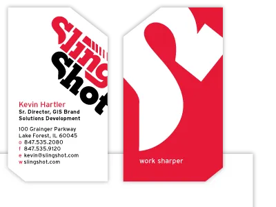 SlingShot business cards business card die cut identity logo red