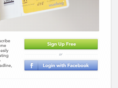 Landing page − Sign Up & Fb Login button app blue button designer facebook fb free green gui home page landing page login minimal minimalist navigation picture sign up simple subtle teaser texture travel ui web white