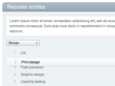 Work in progress: Low Reorder 2.0 drag drop expressionengine interface low reorder