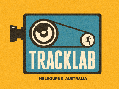 Tracklab Logo Final (Alternative Color) australia camera film growcase hamster wheel lens logo logo design logo designer melbourne michael spitz running man music music studio photography projector retro running speaker tracklab