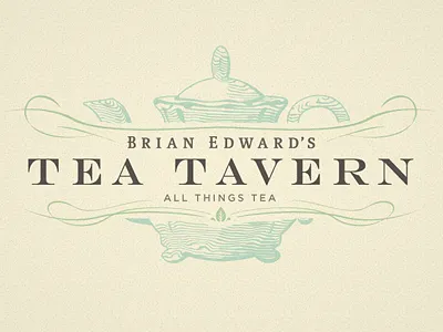 Taverntea logo swirls tavern tea pot vintage wood cut