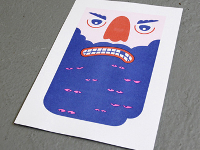 Beard Poster a3 beard illustration misregistered poster print riso risograph