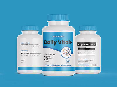 Daily Vital+ Supplement Jar Label Design graphic design label design