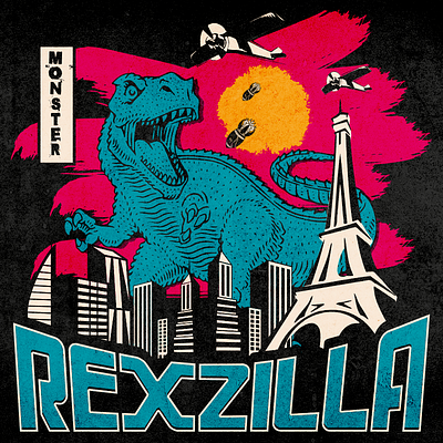 Retro Vintage Godzilla Illustration graphic design illustration t shirt design typography ui vector