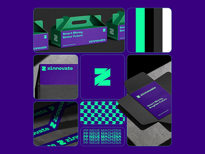 Zinnovate Branding abstract logo black bold style brand brand identity brand presentation branding business card color palette design font design gift box graphic design green logo logo design modern pattern purple visual identity