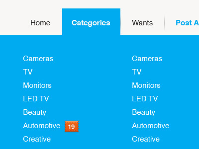 Flyout Catgories List categories flyout list menu