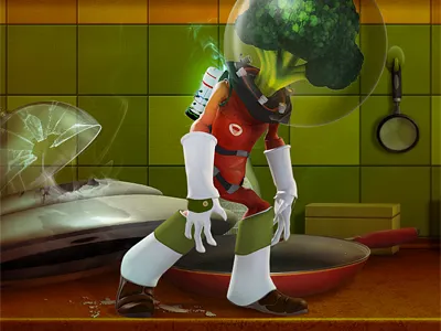 Veggie Invaders 3d character design illustration matte painting mobile game modeling