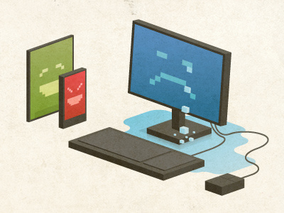 Sad old PC illustration isometric vector