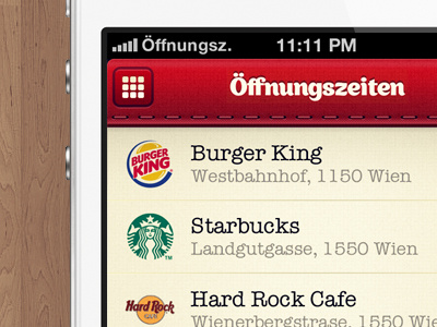 Öffnungszeiten - Opening Hours ios navbar navigation navigation bar opening hours script stitches texture typography ui ui design user interface wood Öffnungszeiten