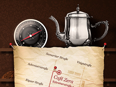 Café Zera compass direction map paper tea website