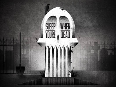 Never Sleep black design grey greyscale illustration skull texture type white