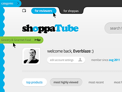 exciting new app UI - topleft avatar categories nav shoppatube user