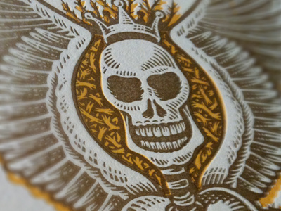 Shot 1 letterpress scratchboard skeleton skull