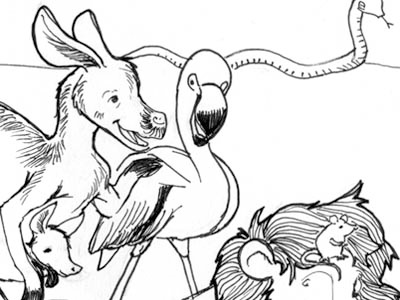 Monochromatic pg 9 drawing flamingo ink kangaroo lion monochromatic mouse pen sketchbookproject snake