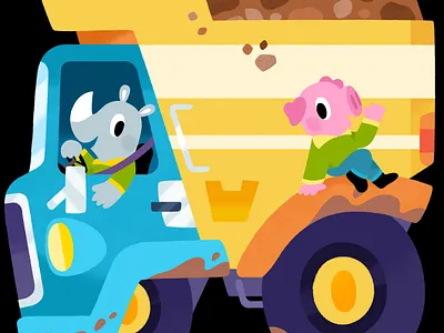 Mud, mates, and mega wheels! car cute illustrate illustration kidlit kids toddler vehicle work