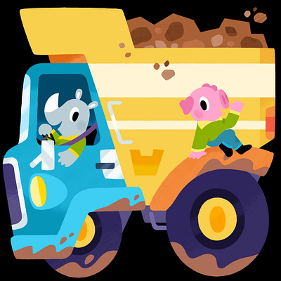 Mud, mates, and mega wheels! car cute illustrate illustration kidlit kids toddler vehicle work