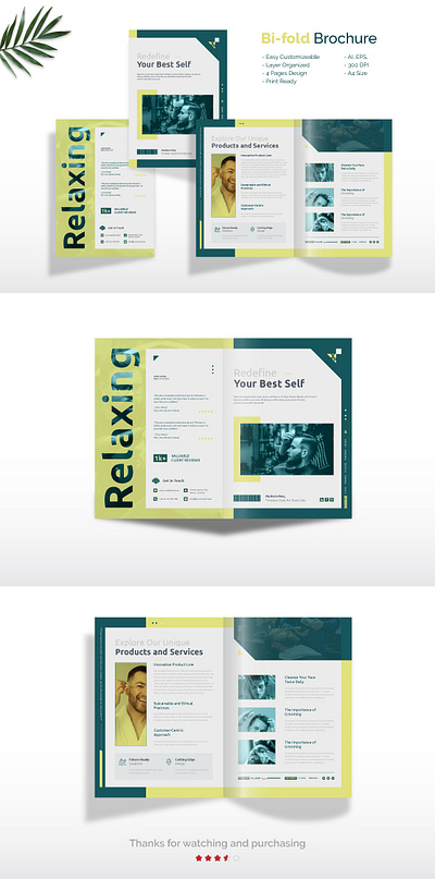 Relaxing: Men's Beauty Parlor Bi-Fold Brochure Template parlour