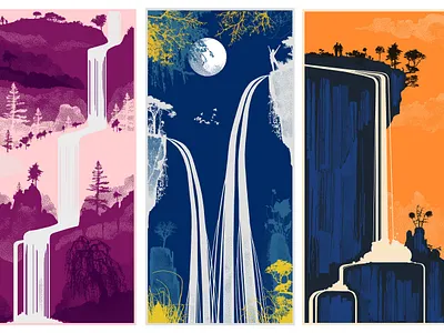 Waterfall print edition illustration screenprint waterfall