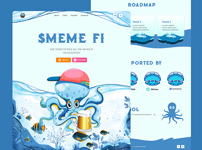 Meme coin landing page design bitcoin coin cryptocurrency degen illustration landing page meme meme coin meme coin landing page meme coin website octopus meme pepe token trend trump meme ui website