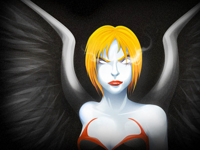 Erynia blonde character erynia evil female sexy vector wings woman