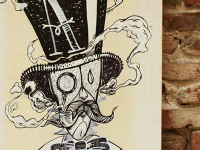 Monsieurs Ao bricks bulgaria glasses graffiti hat illustration marker mister ao moustache pipe show smoke street art trash lovers wood