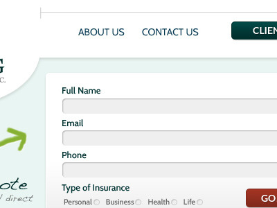 Insurance Quote form blue buttons form green menu shadows