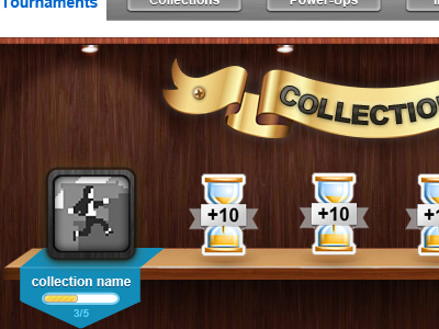 Collections collections facebook app icons power ups ribbon shelves wood work in progress