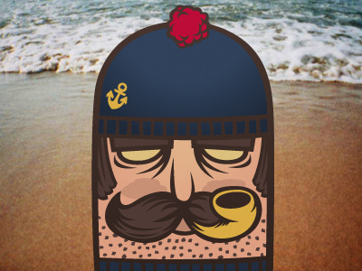 Grumpy Captain anchor artcore beach beard captain illustration pipe sand sea vector water