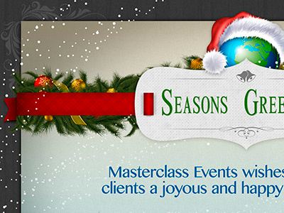 Christmas Card bells bow card christmas decorations globe holly red ribbon santa snow sparkle stars texture trees winter xmas