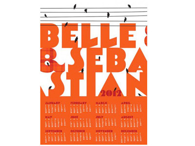 Belle Sebastian 2012 Wall Calendar 2012 band belle and sebastian birds birds on a wire black calendar design glasgow illustration music orange plaid red scotland strawberryluna typography white wire