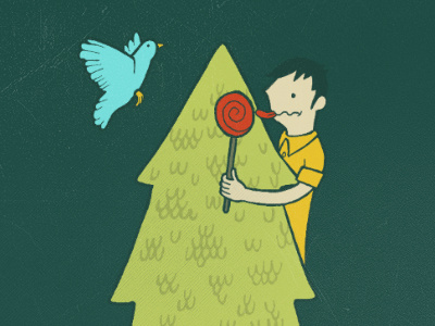 dribbble #13 bird character drawing hand drawn illustration tree